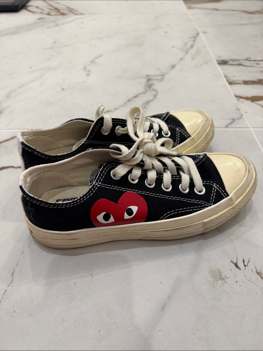 CDG x Converse Canvas Sneakers with Red Heart Accent